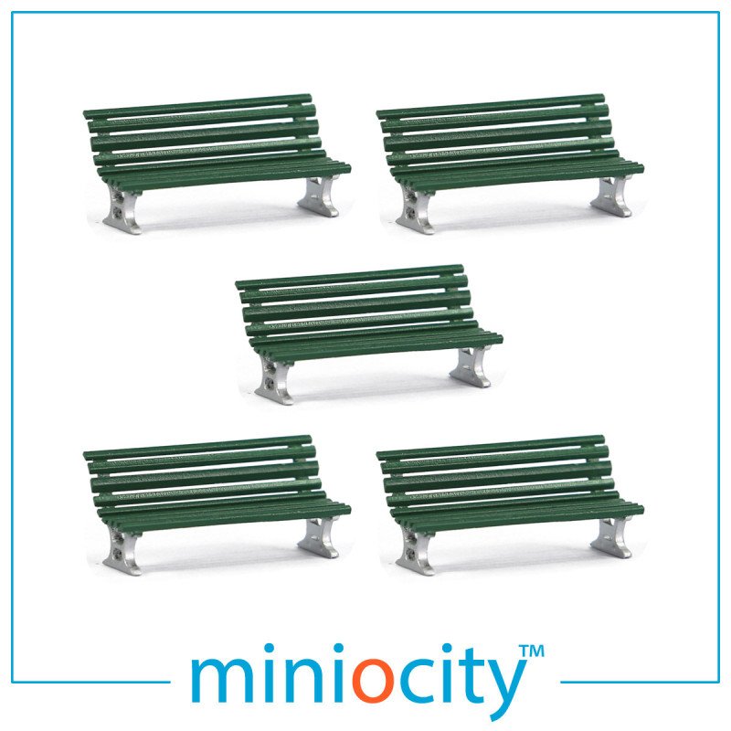 076-708 Station Benches - Green (Pack of 5) OO Gauge 1:76 scale